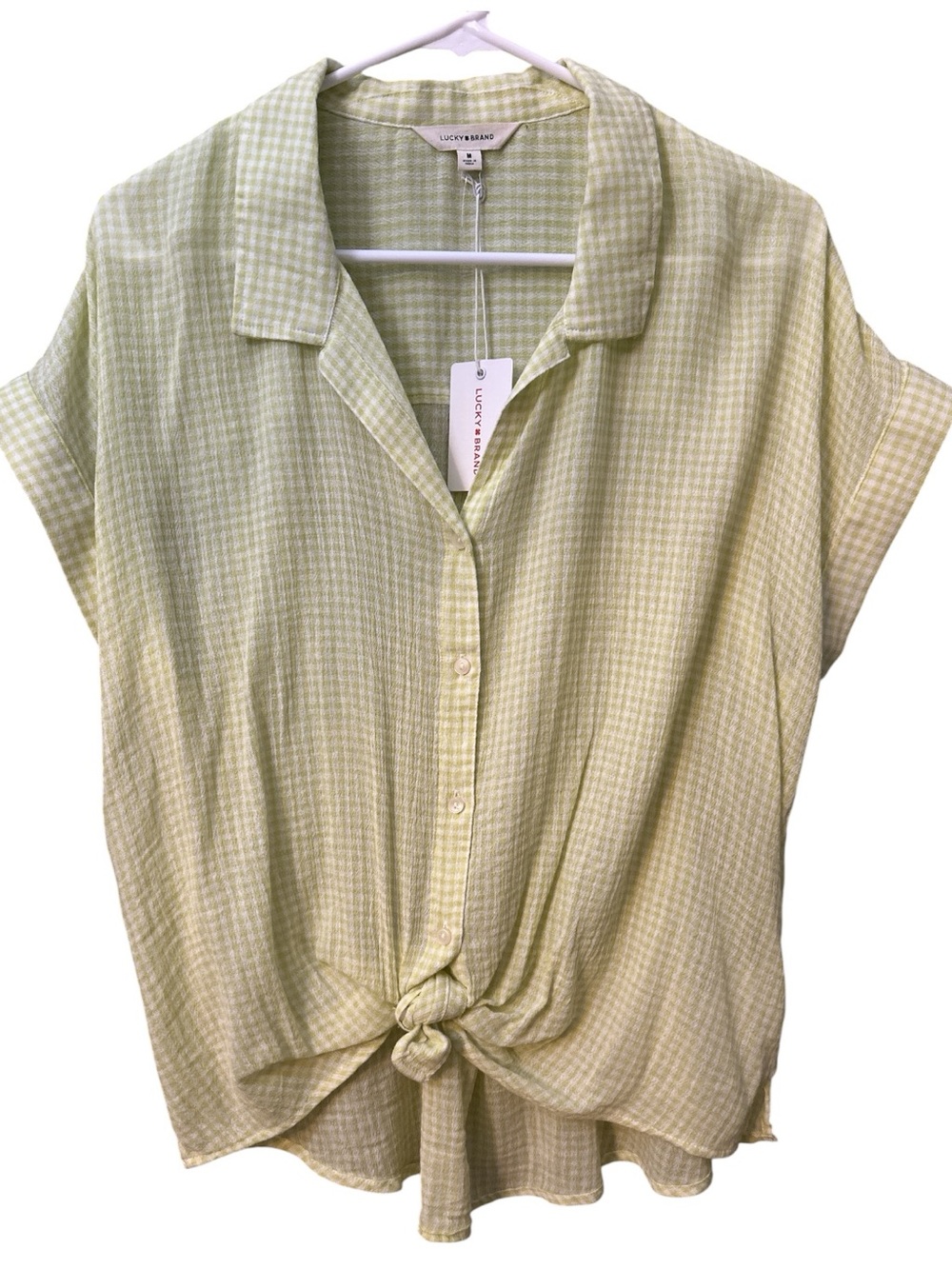 Lucky Brand Pale Green Button-Front Tie Hem Shirt